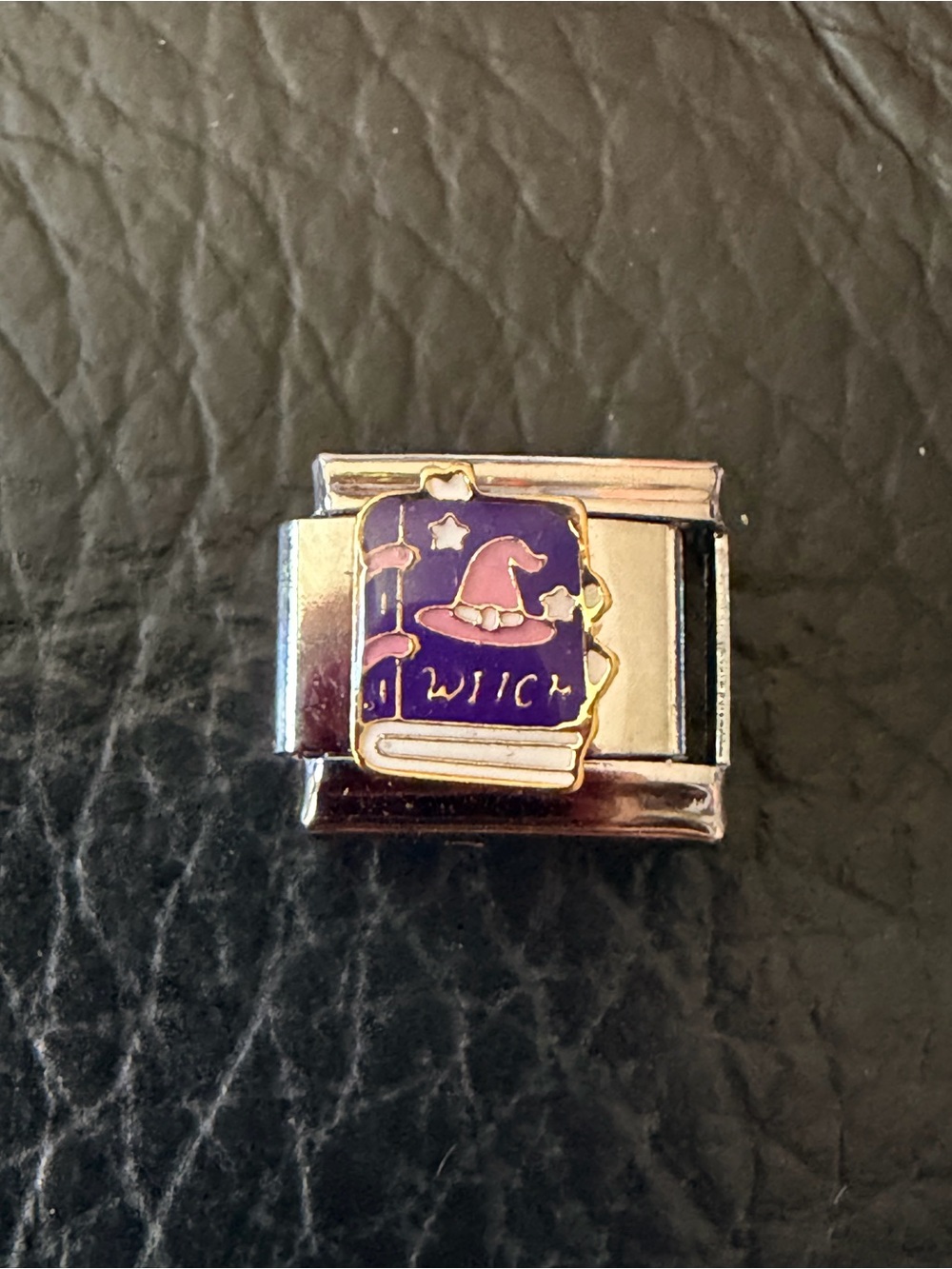 Witchy Spell Book Italian Charm Link – Purple & Gold Enamel